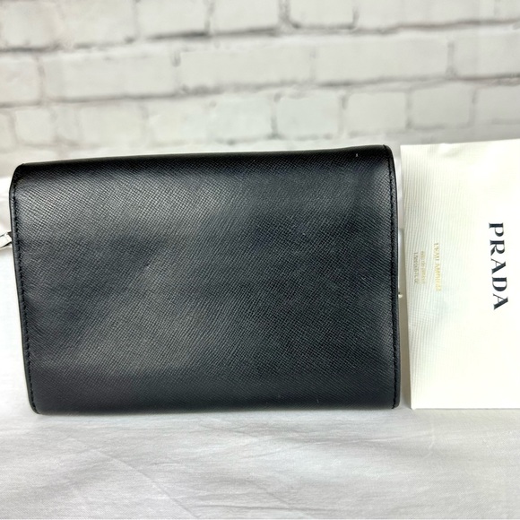 PRADA Black Saffiano Leather Compact wallet Crossbody - Picture 3 of 16